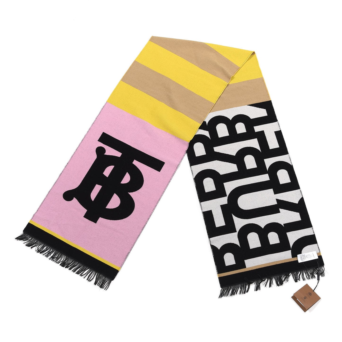 Silk Wool Contrast Logo Striped Scarf Canary Yellow