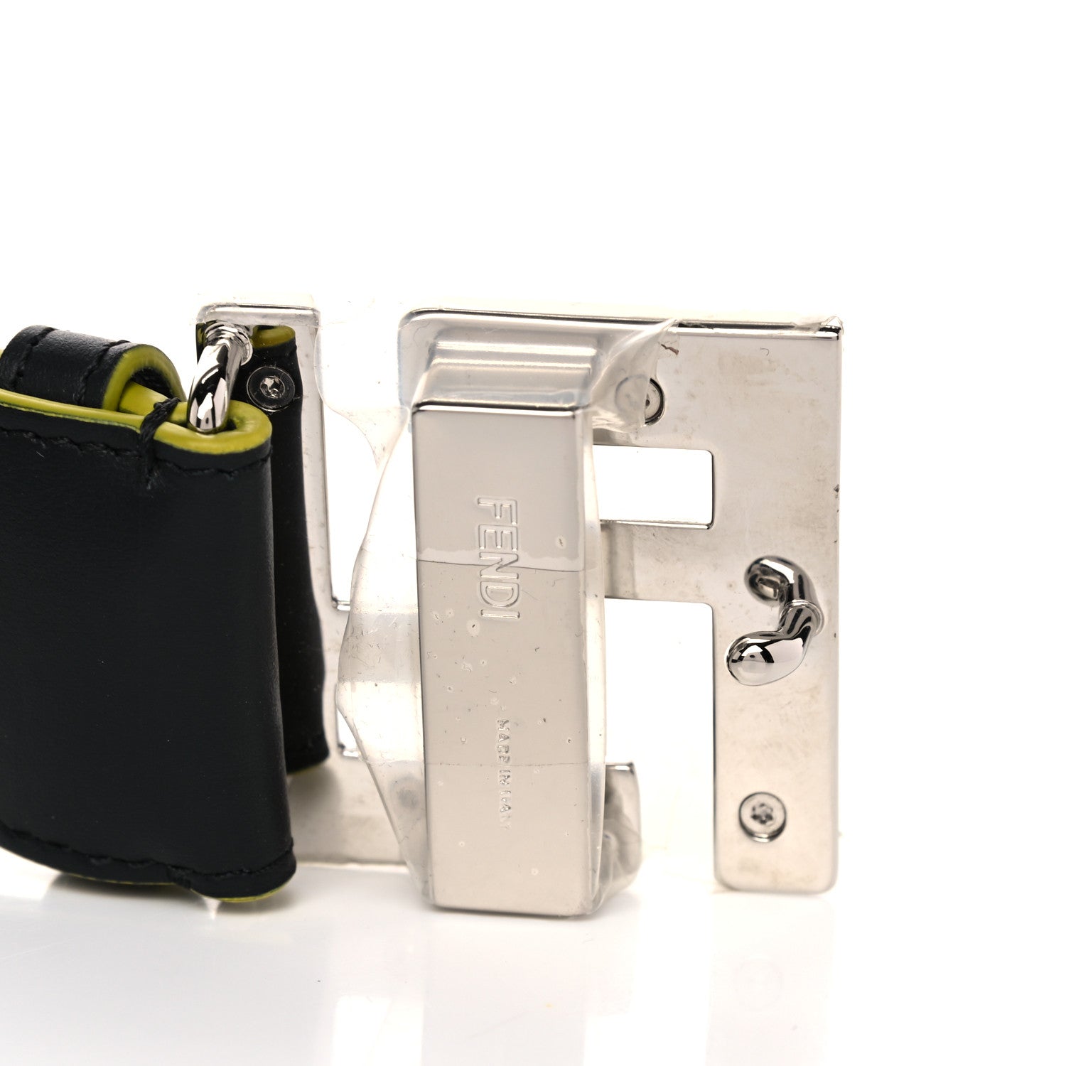 Fendi Vitello Century Elite Enamel FF Buckle Belt 95 38 Black Giallo Fluo 6 of 8