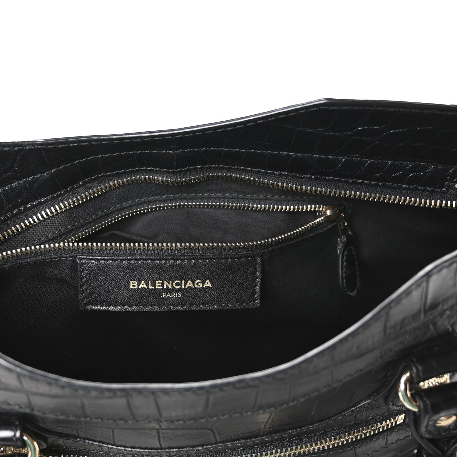 Balenciaga Calfskin Crocodile Embossed Giant 12 Gold Hardware City Black 7 of 11