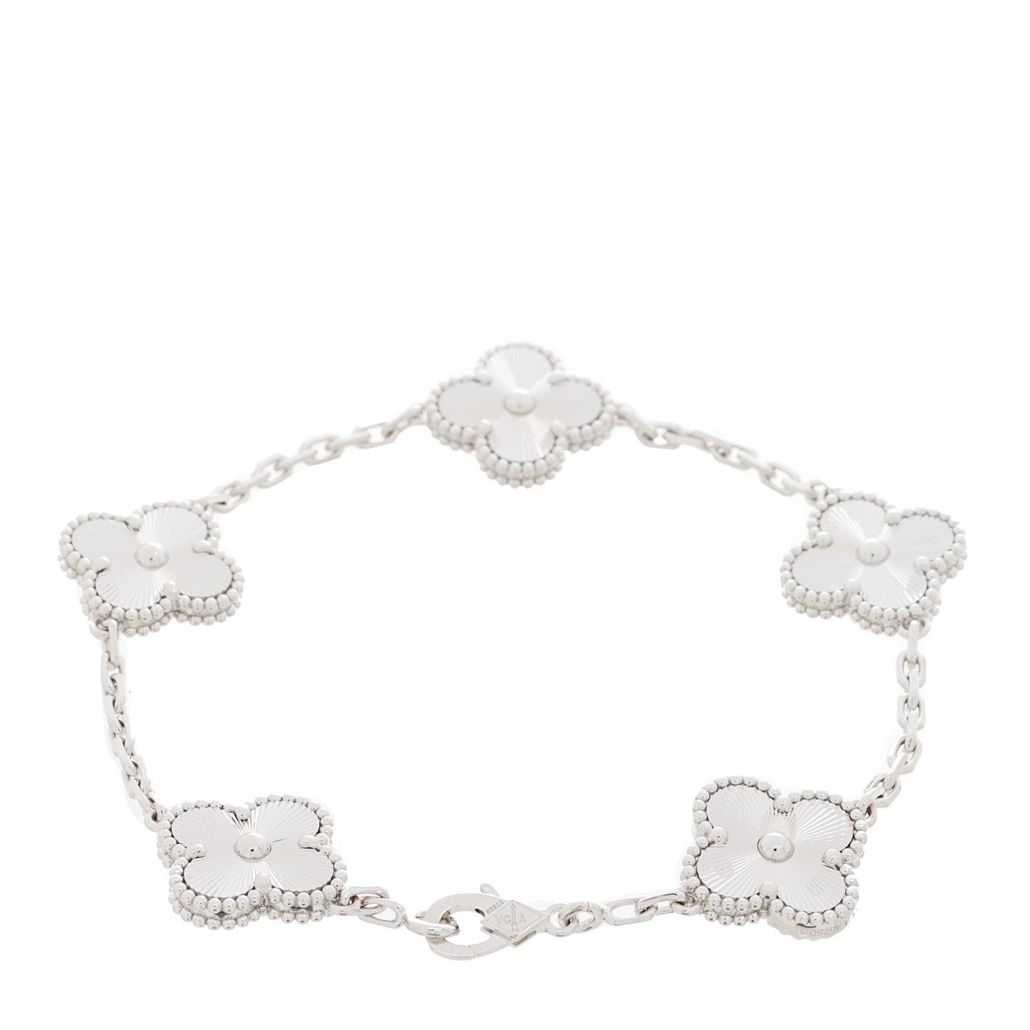 18K White Gold 5 Motifs Guilloche Vintage Alhambra Bracelet