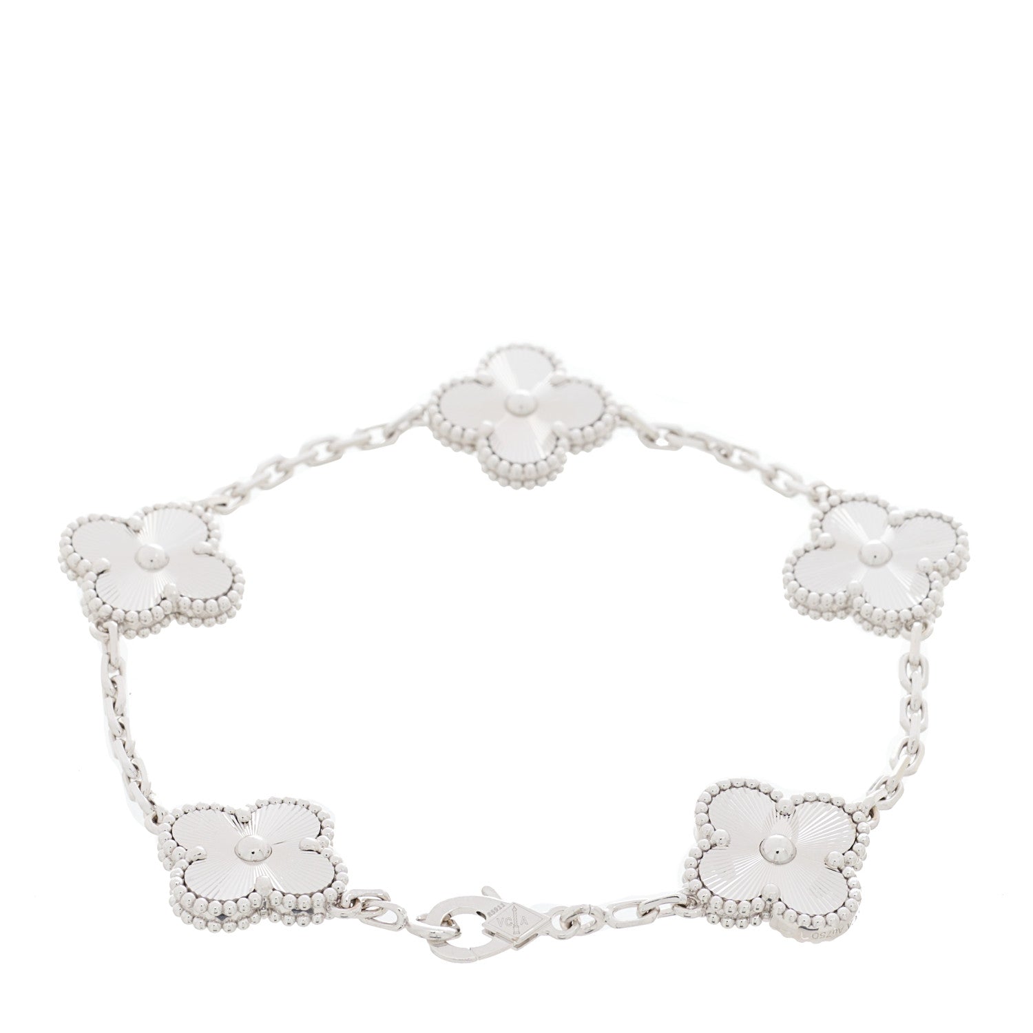 Van Cleef & Arpels 18K White Gold 5 Motifs Guilloche Vintage Alhambra Bracelet 2 of 5