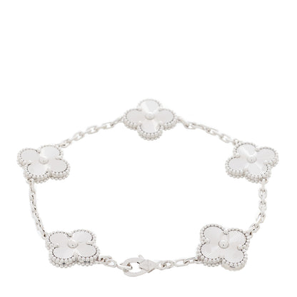 Van Cleef & Arpels 18K White Gold 5 Motifs Guilloche Vintage Alhambra Bracelet 2 of 5