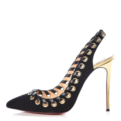 Christian Louboutin Suede Kid Specchio Ostri 100 Slingback Pumps 38.5 Black 1 of 14