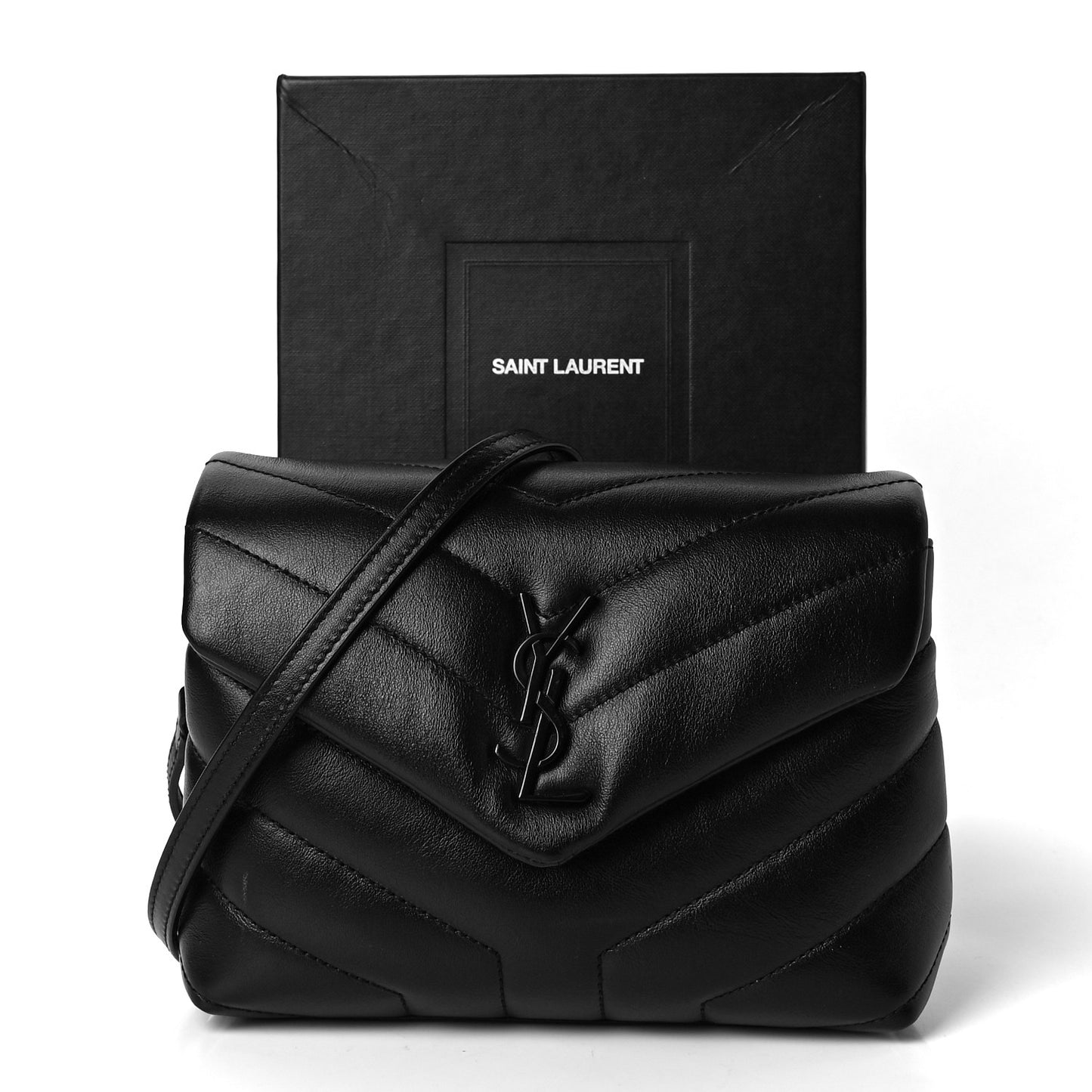 Calfskin Y Quilted Monogram Toy Loulou Crossbody Bag Black