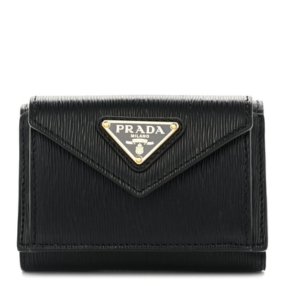 Prada Vitello Move Metal Small Tri-Fold Wallet Black 1 of 7