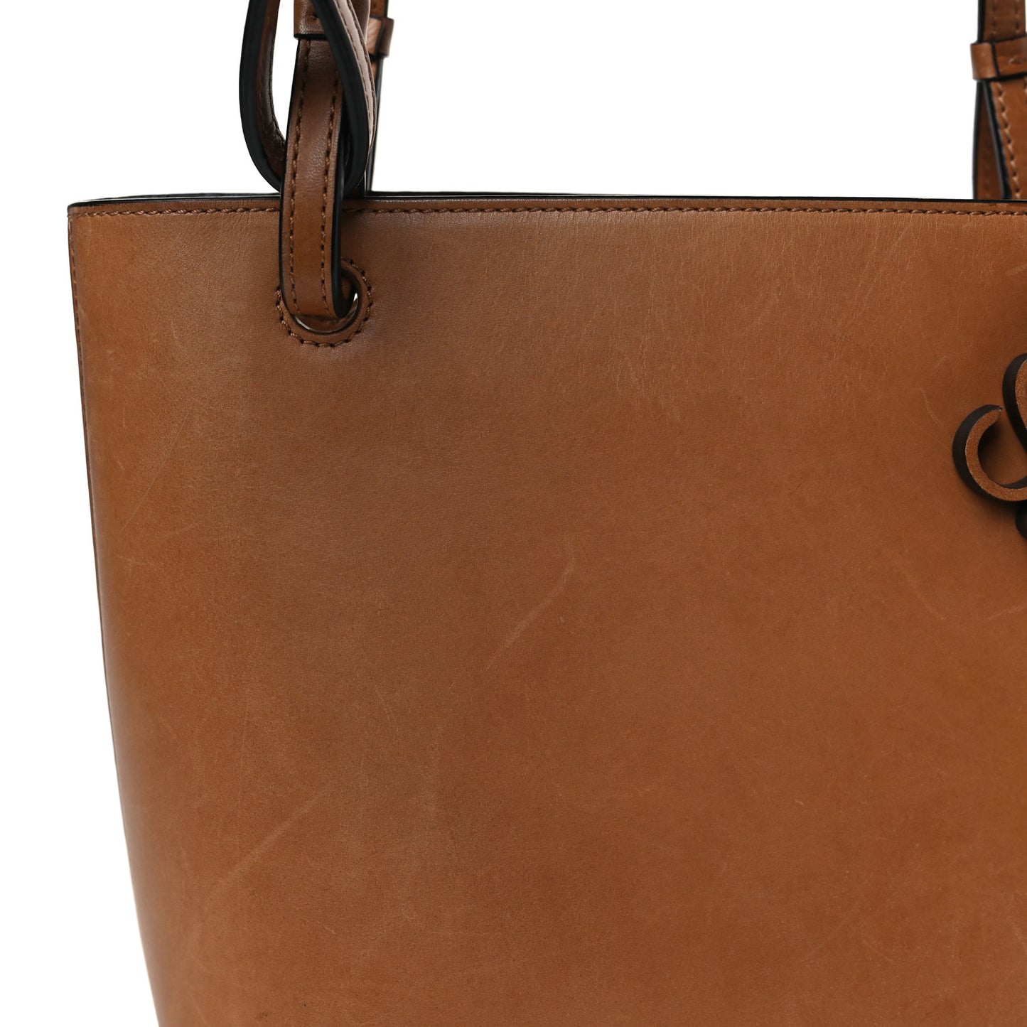 Calfskin Double Handle Square Tote Camel Capri Blue