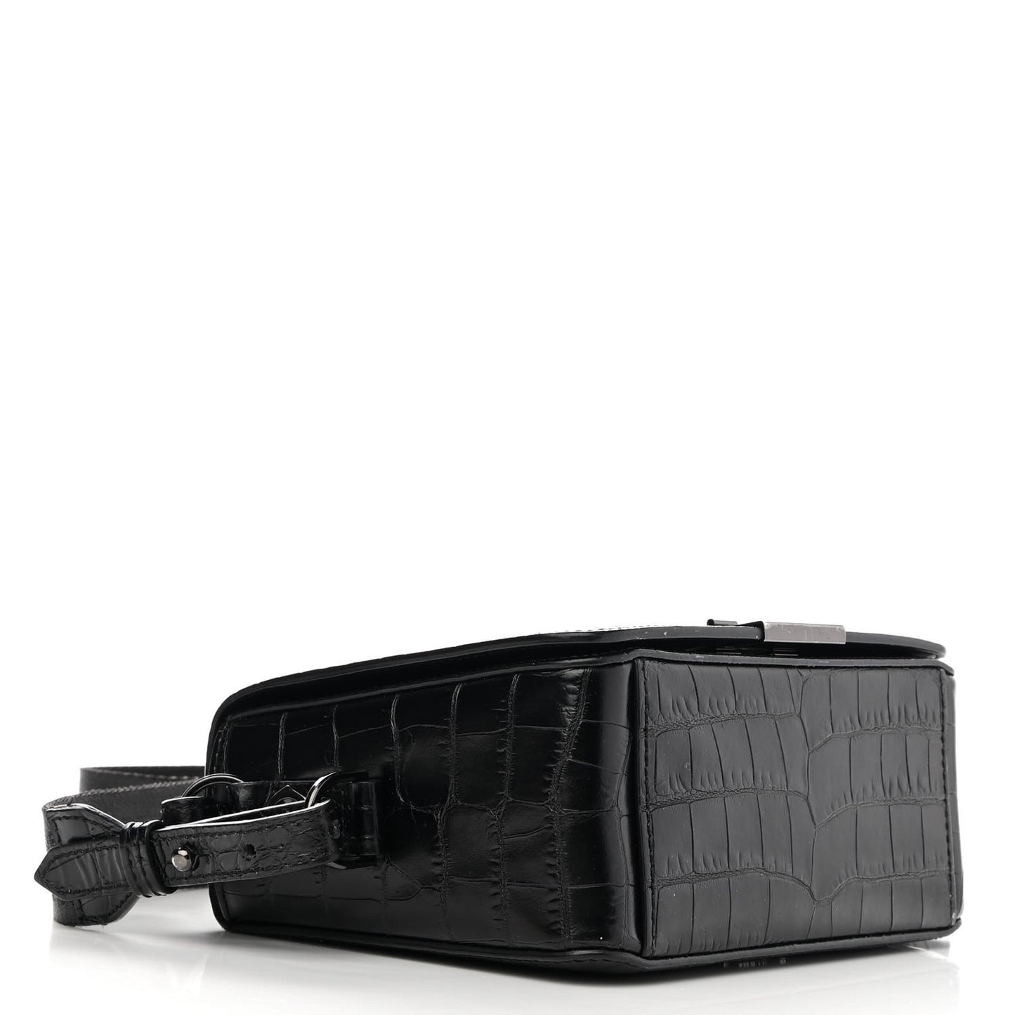 Calfskin Embossed Crocodile Binder Flap Bag Black