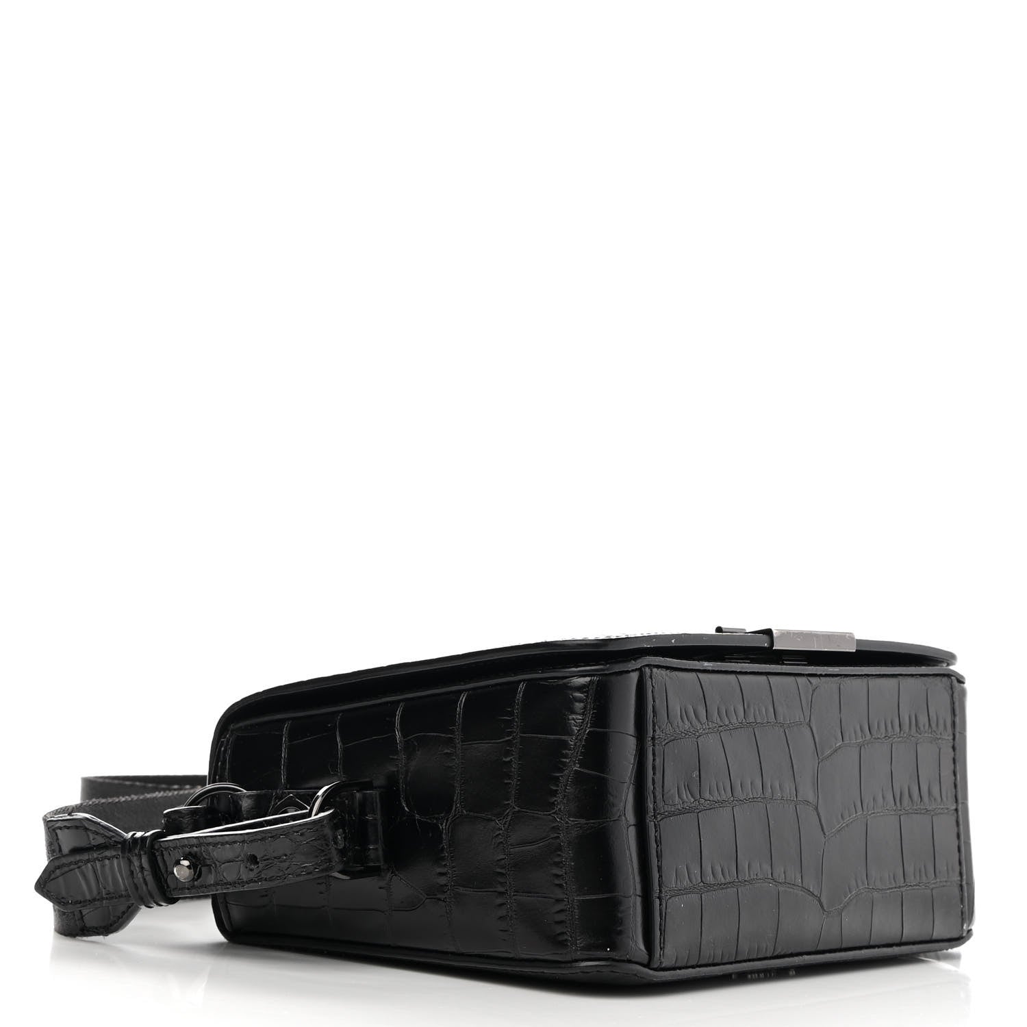 Off-White Calfskin Embossed Crocodile Binder Flap Bag Black 4 of 12