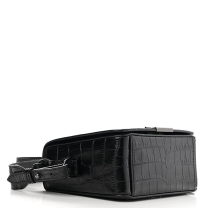 Off-White Calfskin Embossed Crocodile Binder Flap Bag Black 4 of 12