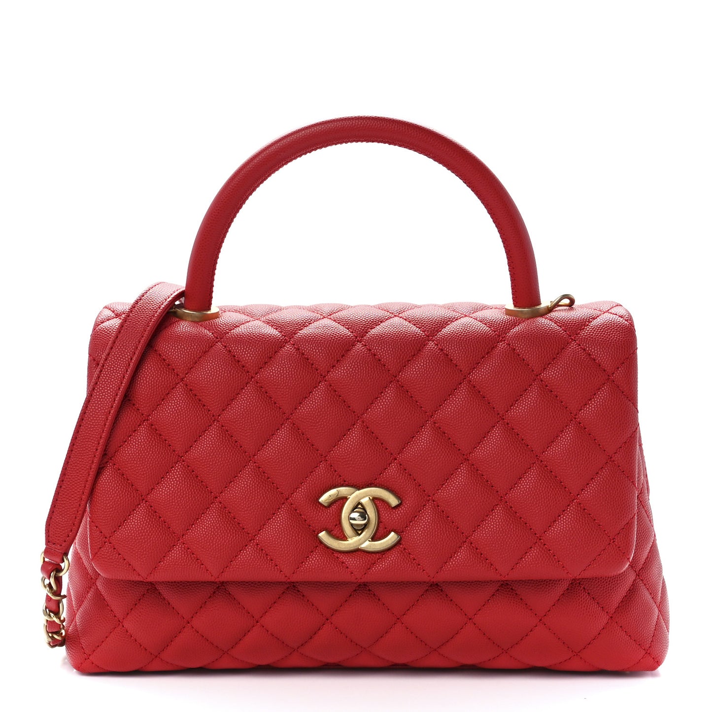 Caviar Quilted Small Coco Handle Flap Red