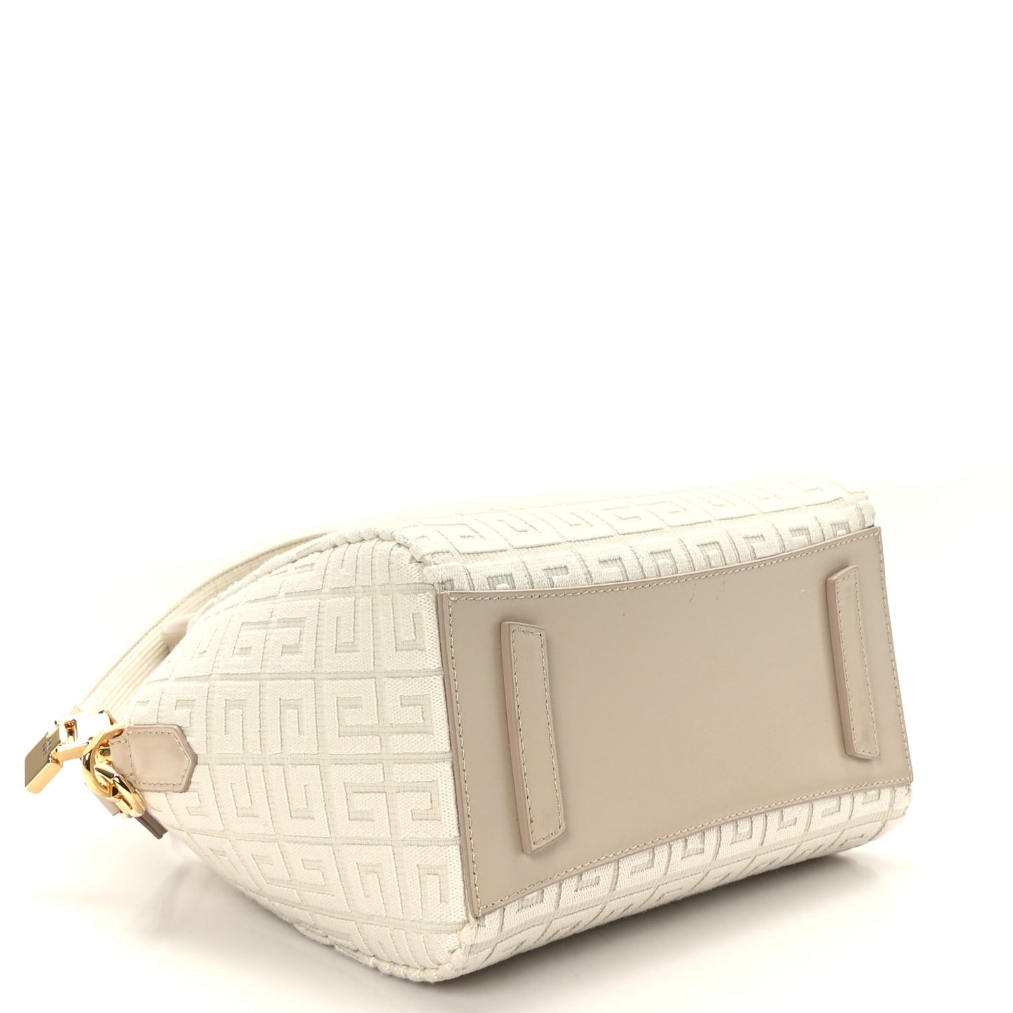 Canvas Jacquard Embroidered Calfskin 4G Mini Antigona Natural Beige