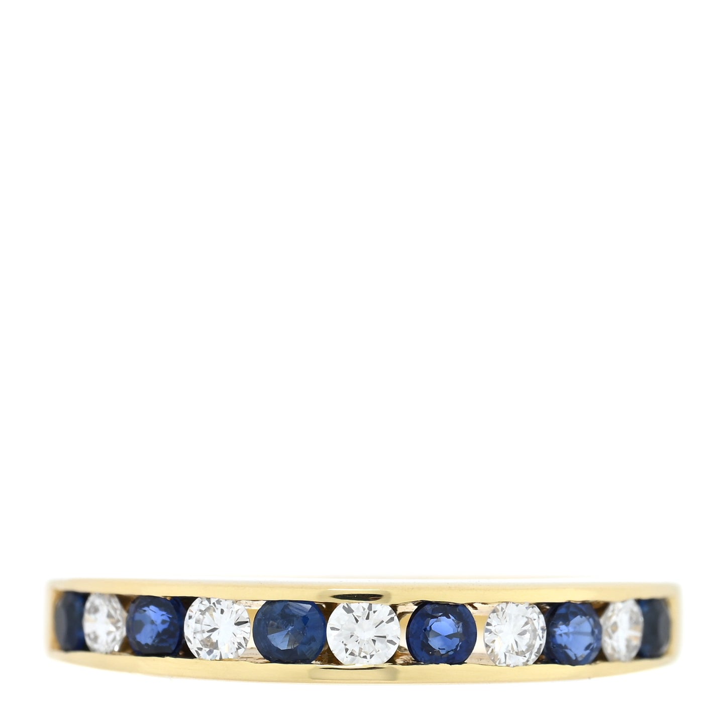 18K Yellow Gold Diamond Blue Sapphire Band Ring 49 5