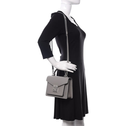 MCM Grained Calfskin Small Patricia Satchel Arch Grey 2 of 10