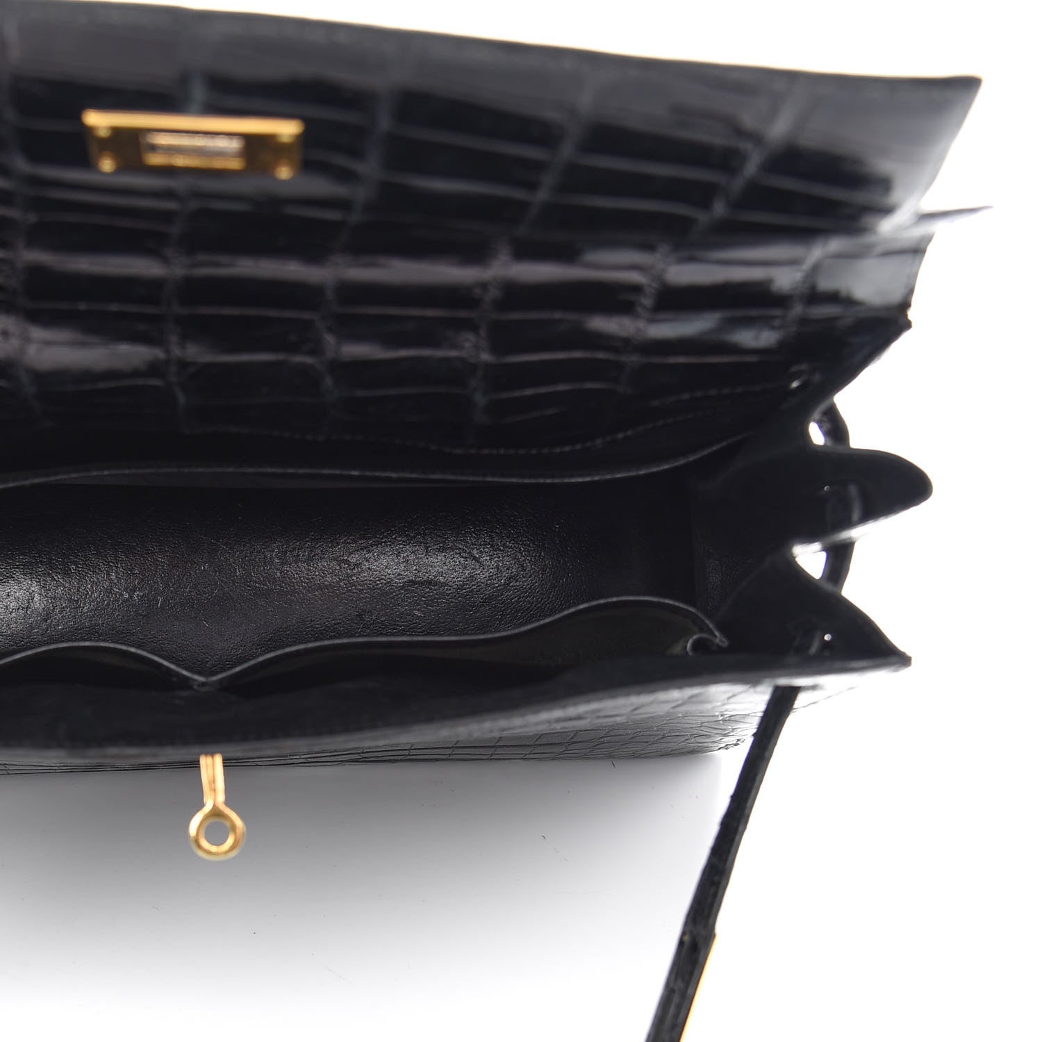 Hermes Shiny Porosus Crocodile Kelly Sellier 32 Black 4 of 12