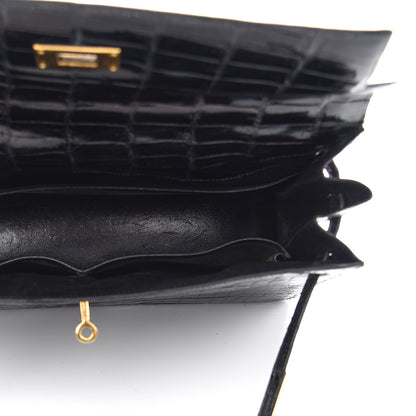Hermes Shiny Porosus Crocodile Kelly Sellier 32 Black 4 of 12