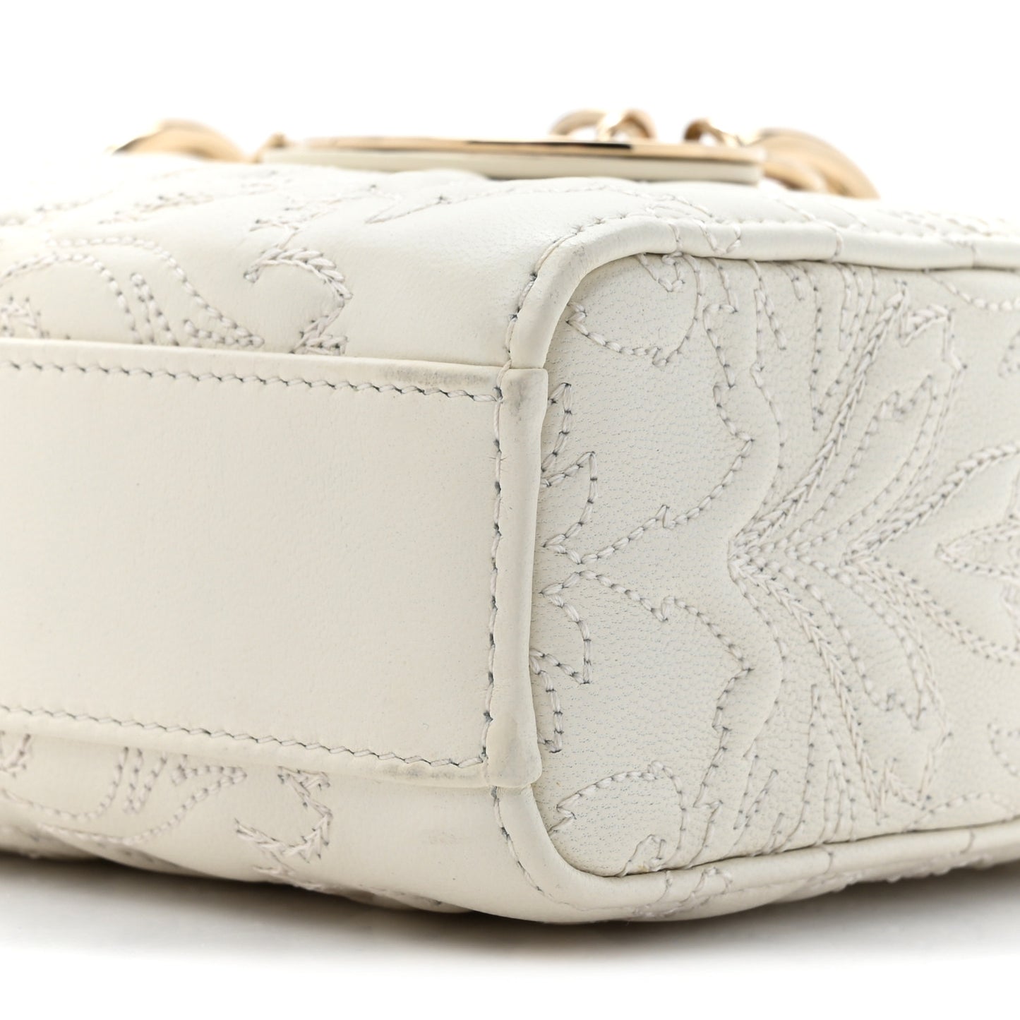Calfskin Ornamental Embroidered Lady D-Joy White