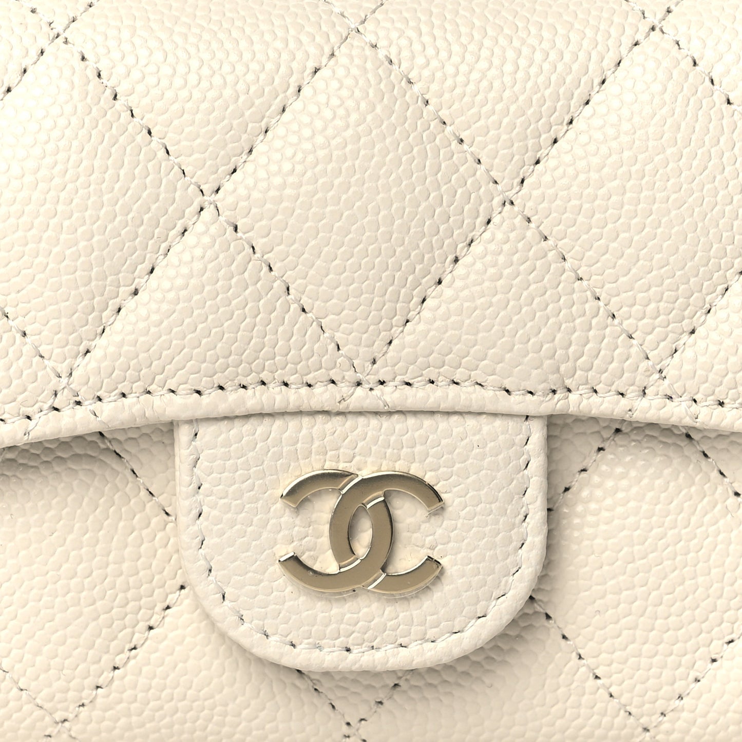 Caviar Quilted Flap Card Holder Wallet White