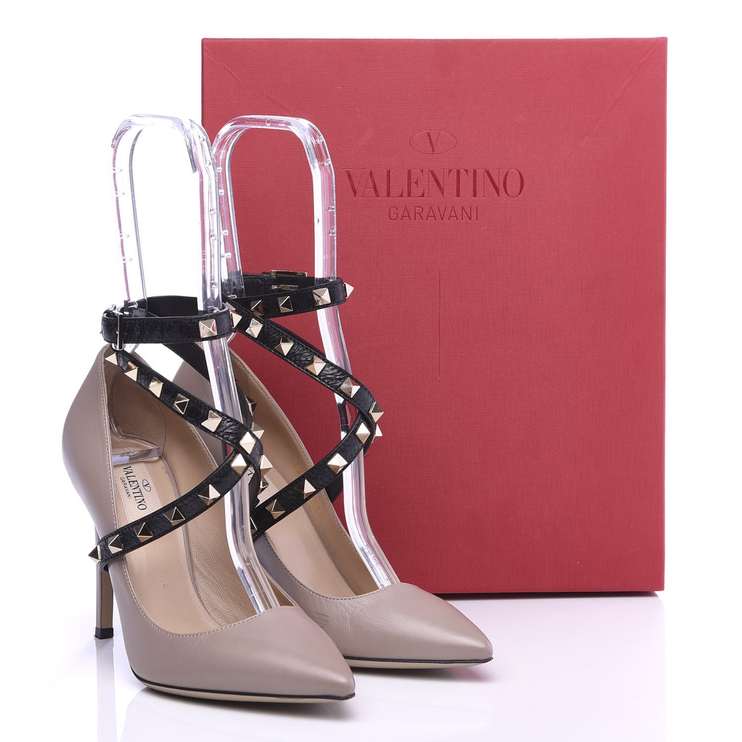 Nappa Rockstud Studwrap Strap 105mm Pumps 35.5 Poudre Black