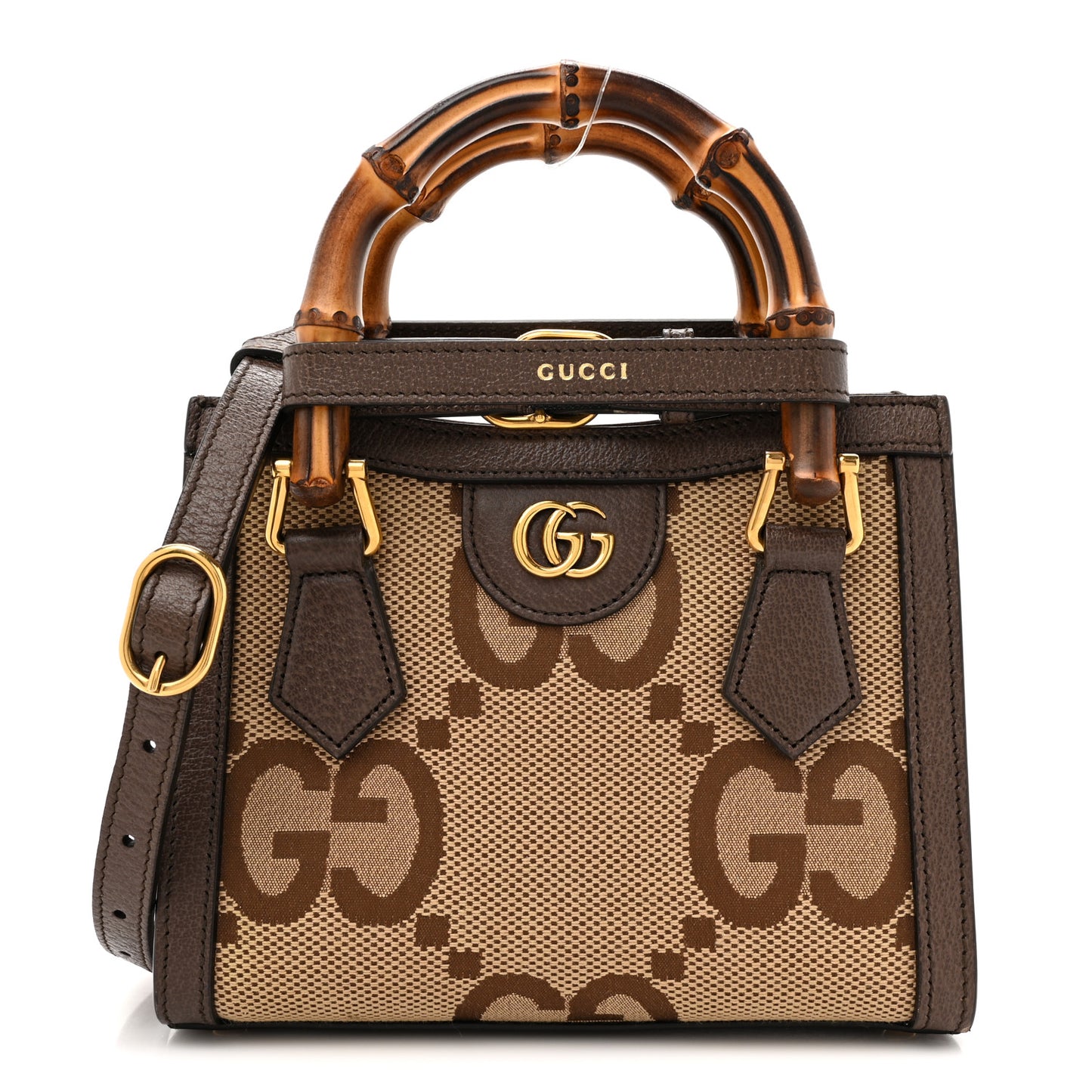 Monogram Jumbo GG Textured Dollar Calfskin Mini Diana Tote Bag Camel Ebony New Acero