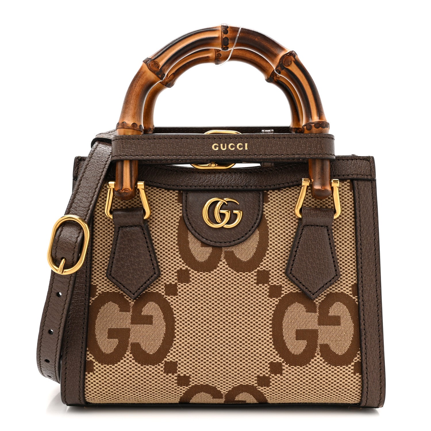Gucci Monogram Jumbo GG Textured Dollar Calfskin Mini Diana Tote Bag Camel Ebony New Acero 1 of 14
