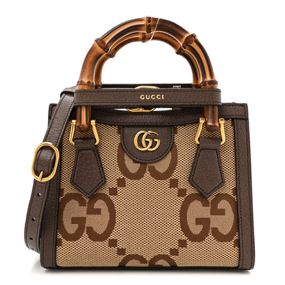 Gucci Monogram Jumbo GG Textured Dollar Calfskin Mini Diana Tote Bag Camel Ebony New Acero 1 of 14
