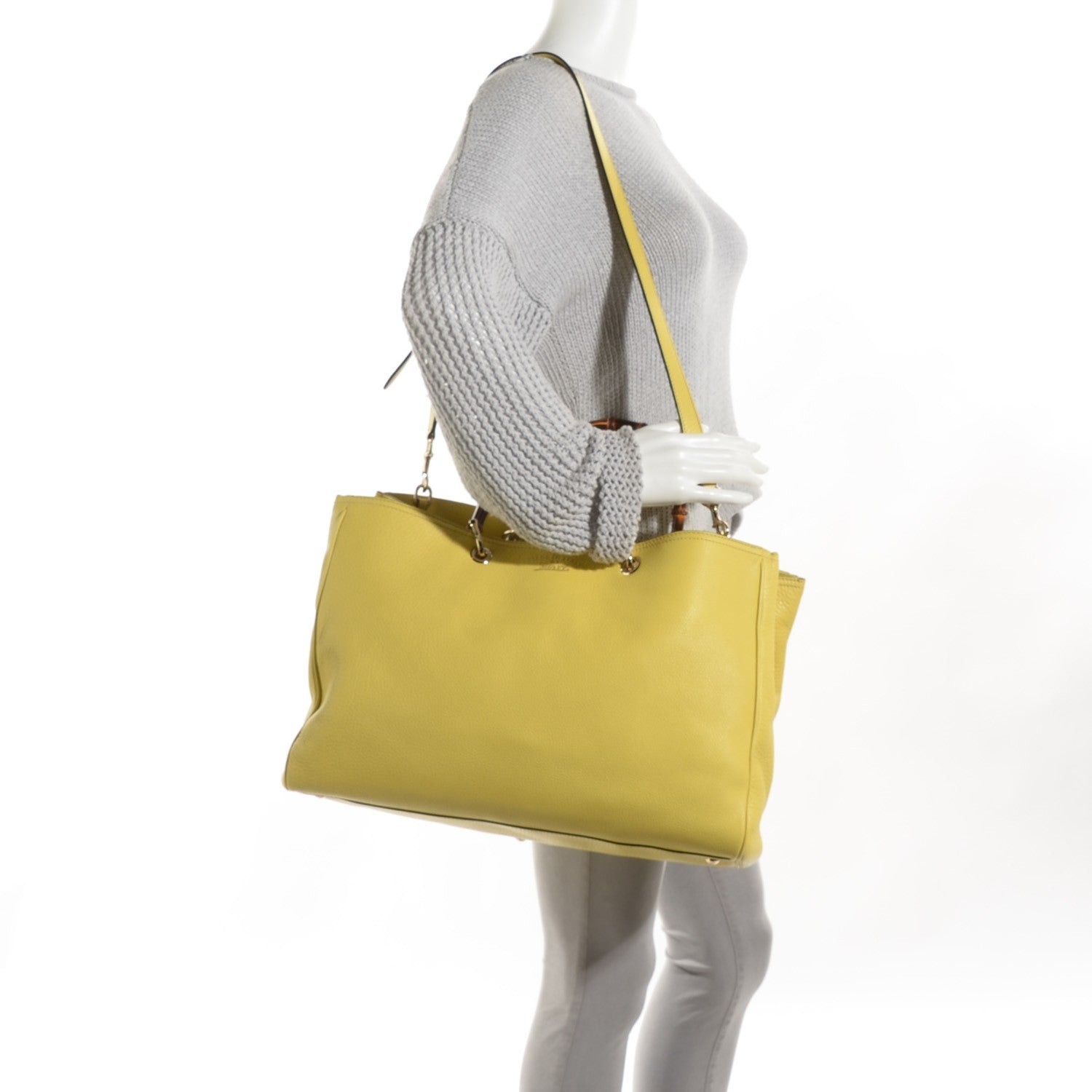 Gucci Calfskin Large Bamboo Shopper Tote Citrus 2 of 7