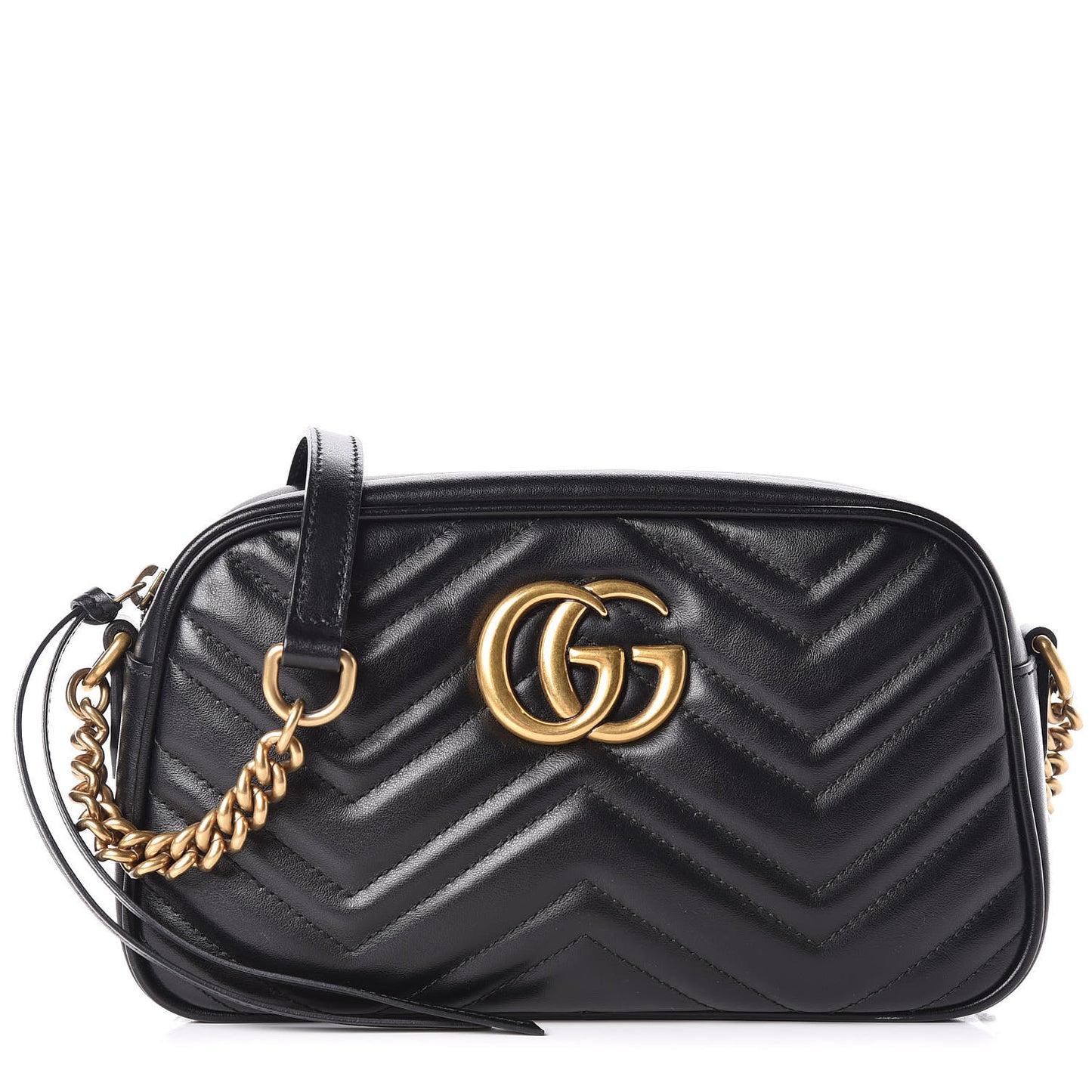 Calfskin Matelasse Small GG Marmont Chain Shoulder Bag Black