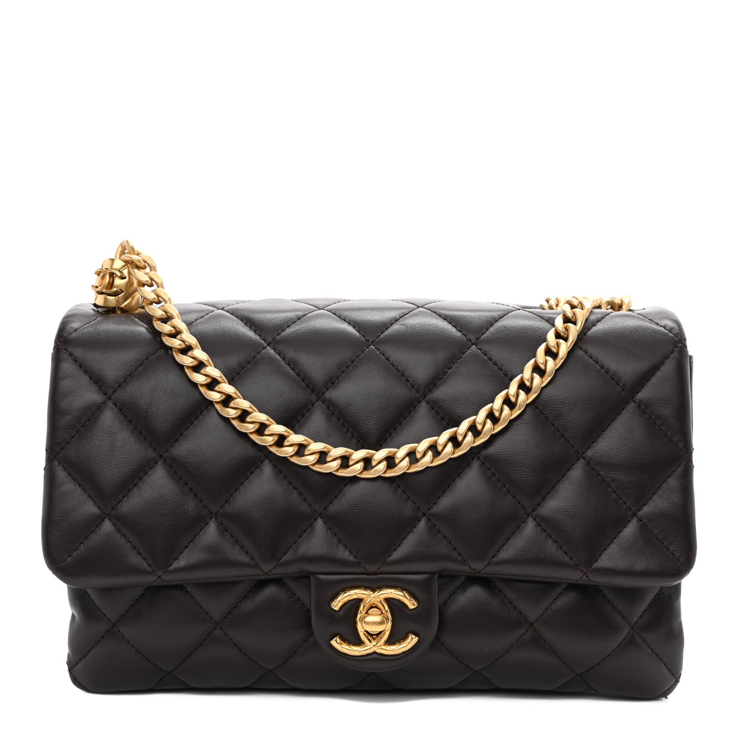 Chanel Lambskin Quilted Medium Pillow Crush Flap Dark Brown 1 of 8