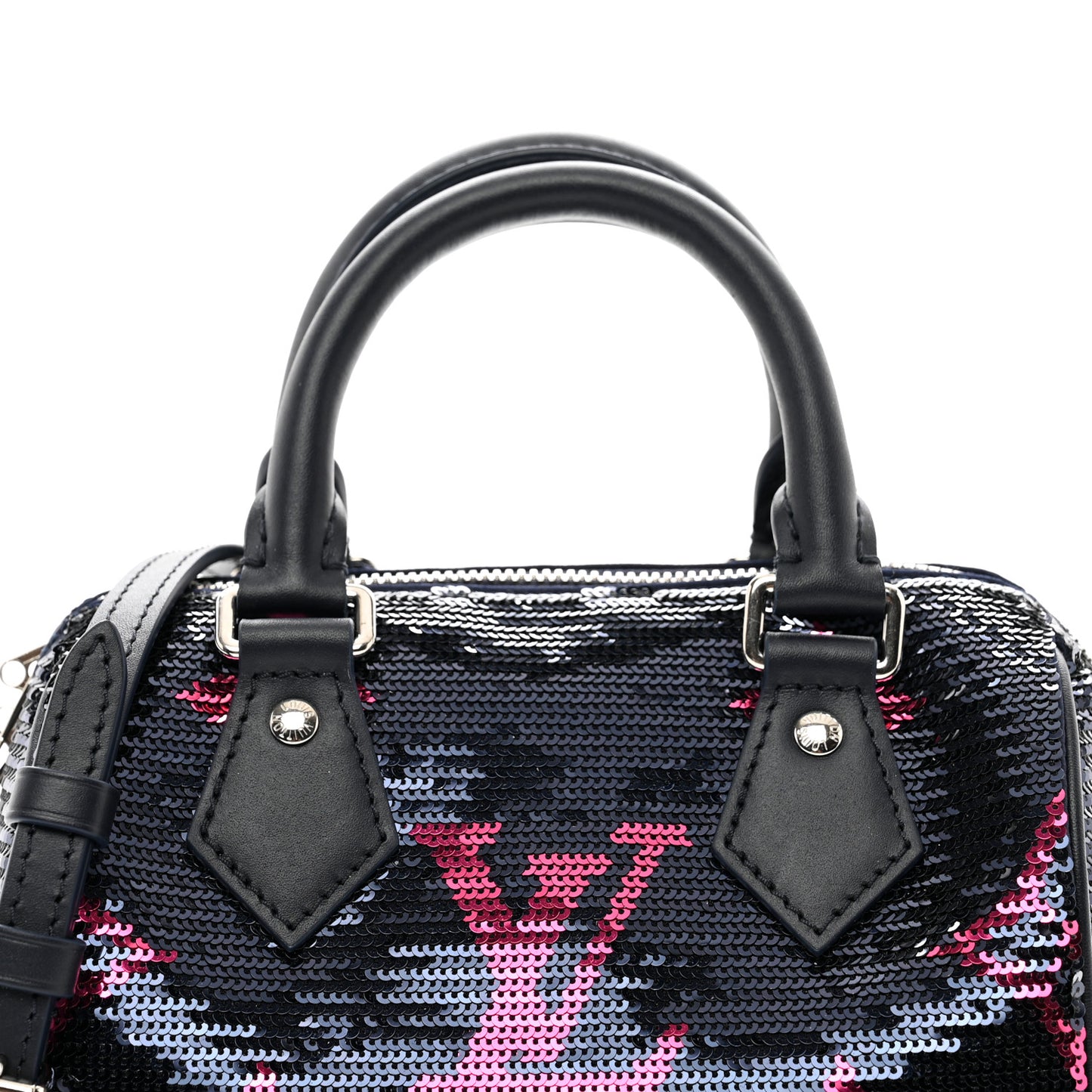 Giant Monogram Sequins Speedy Bandouliere 18 Navy Fuchsia