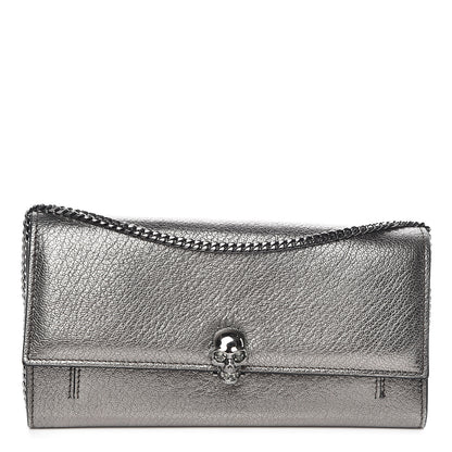 Alexander McQueen Metallic Calfskin Skull Wallet on Chain Black Pearl 1 of 12