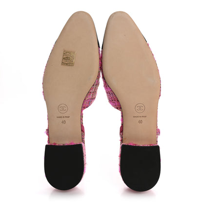 Chanel Tweed Grosgrain Cap Toe CC Slingback Flat 40 Pink Black 6 of 12