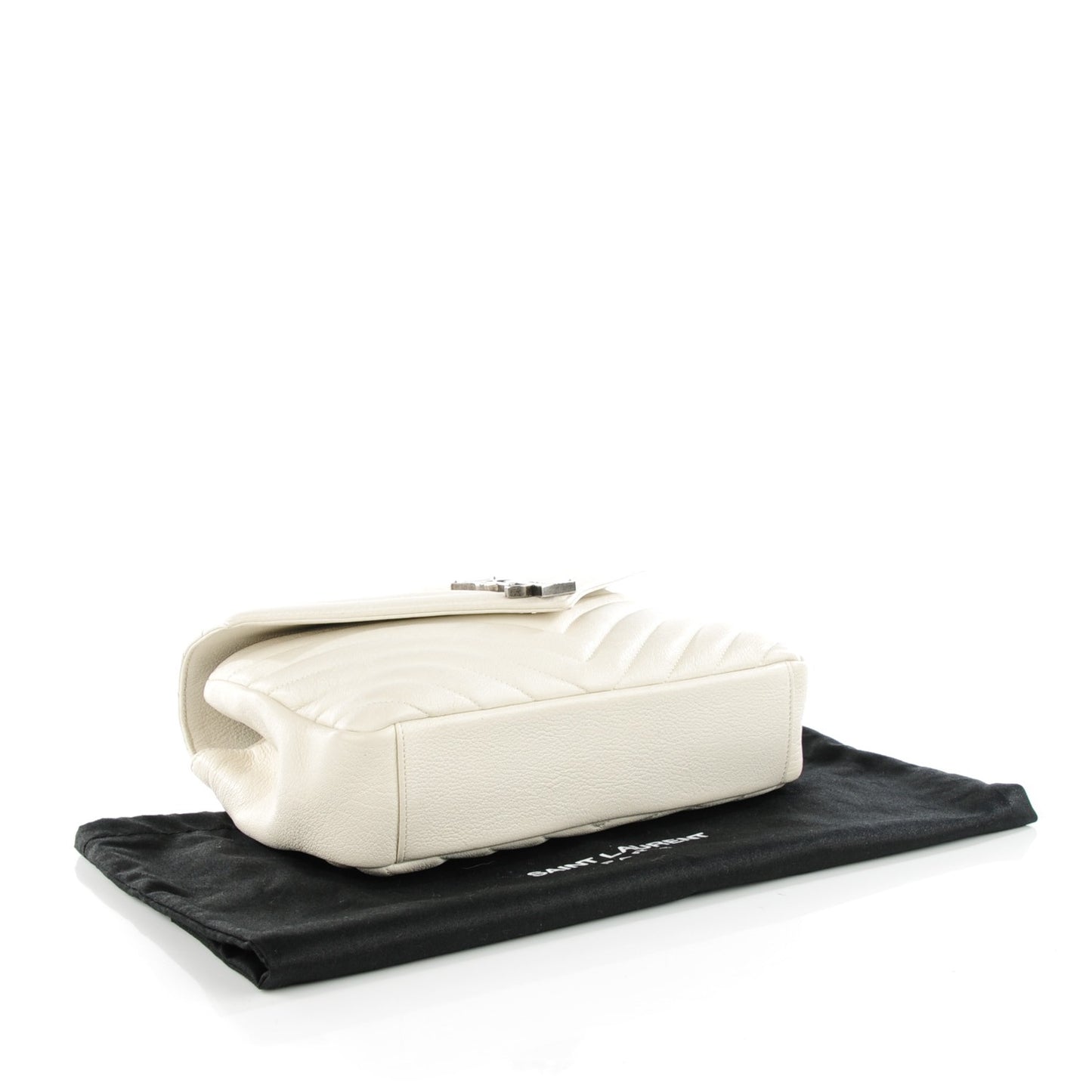 Sheepskin Matelasse Medium College Monogram Bag Dove White