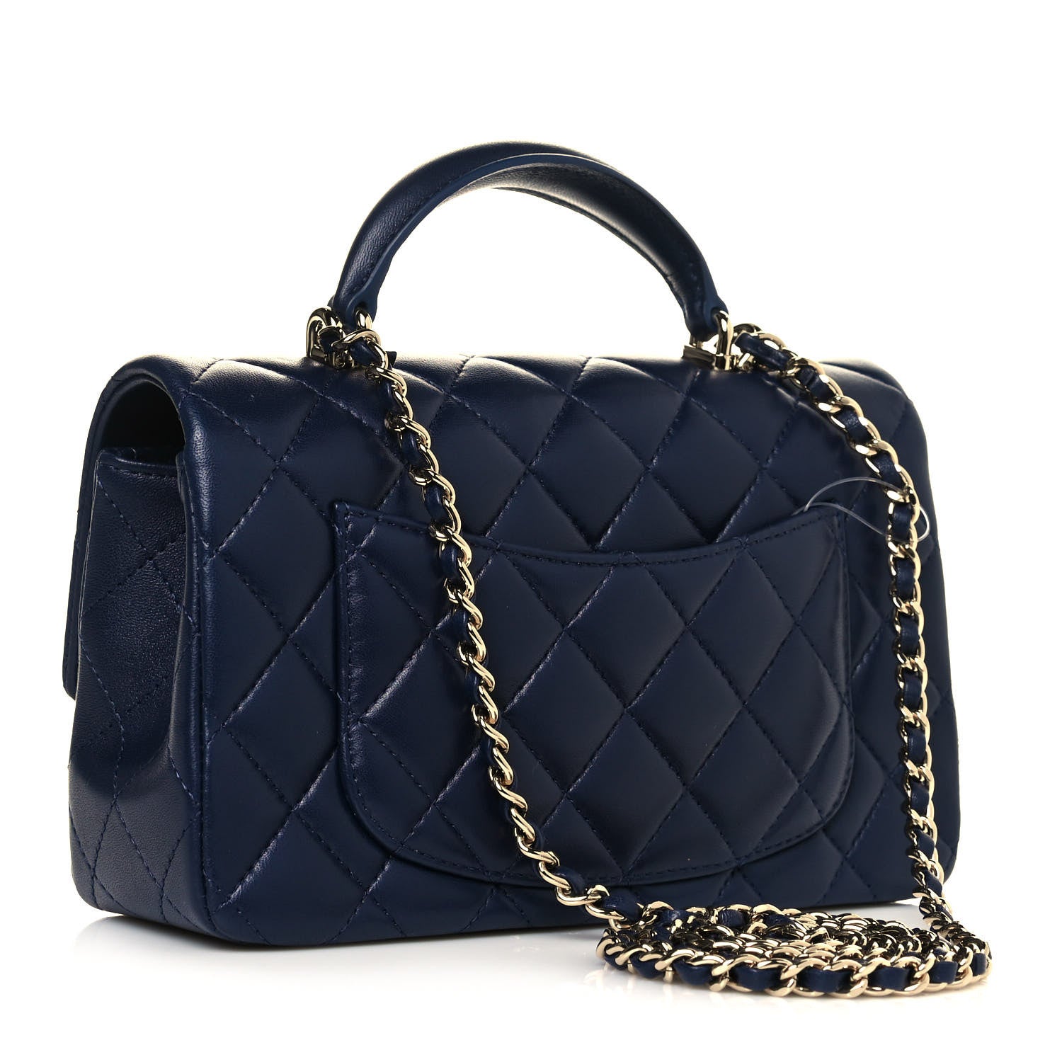 Chanel Lambskin Quilted Mini Top Handle Rectangular Flap Navy Blue 3 of 12