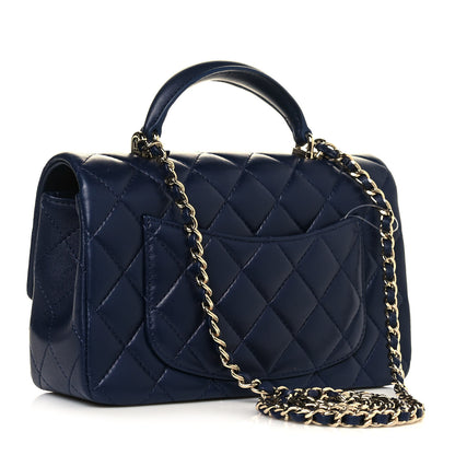 Chanel Lambskin Quilted Mini Top Handle Rectangular Flap Navy Blue 3 of 12