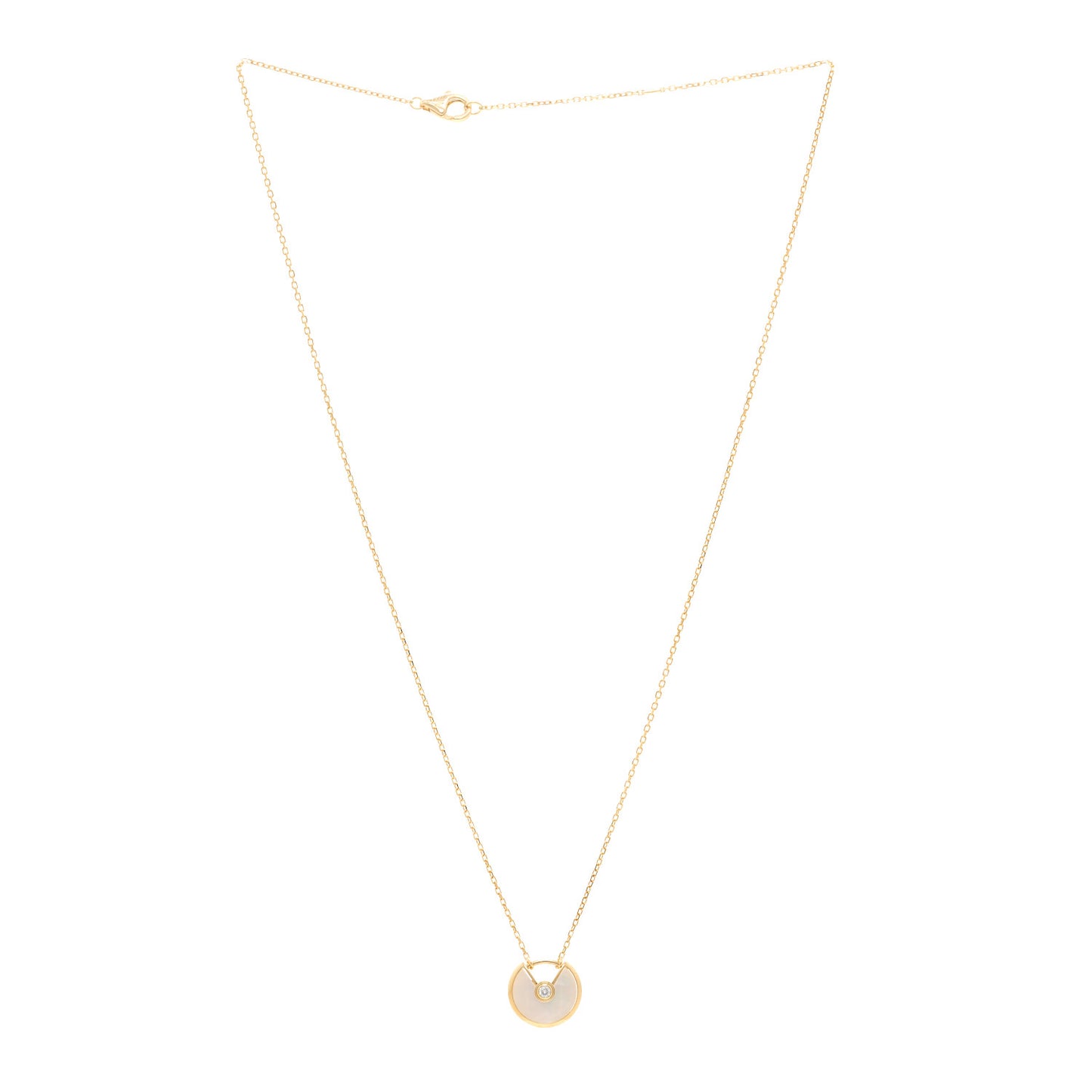 18K Yellow Gold Diamond Mother of Pearl XS Amulette de Cartier Pendant Necklace