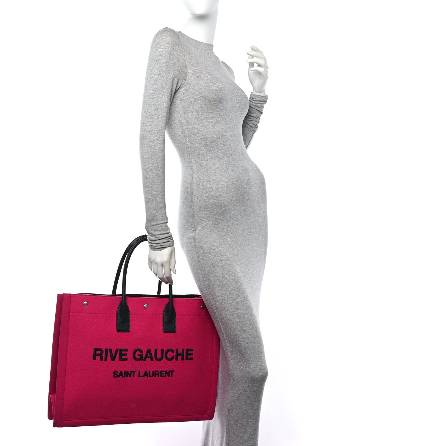 Saint Laurent Wool Rive Gauche Tote Fuchsia 2 of 11