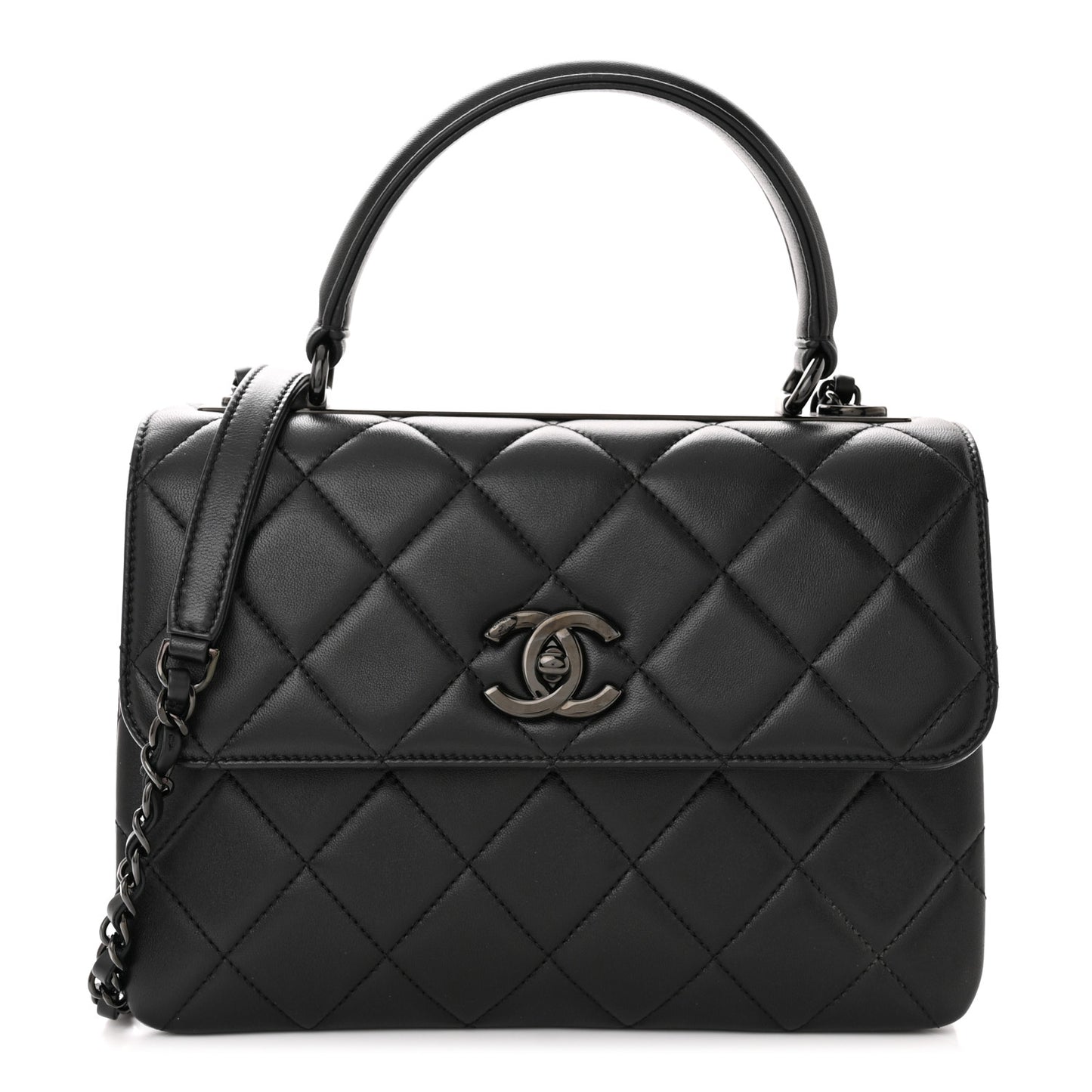 Lambskin Quilted Small Trendy CC Dual Handle Flap Bag So Black