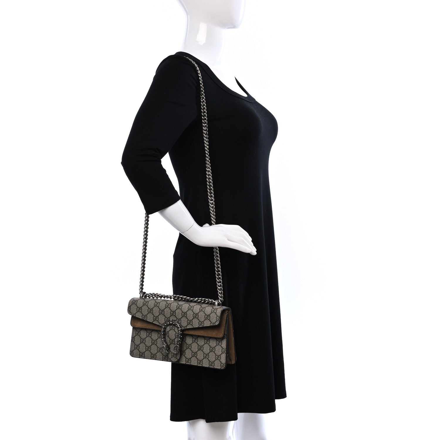 Gucci GG Supreme Monogram Suede Crystal Small Dionysus Shoulder Bag Beige Ebony Taupe 2 of 12