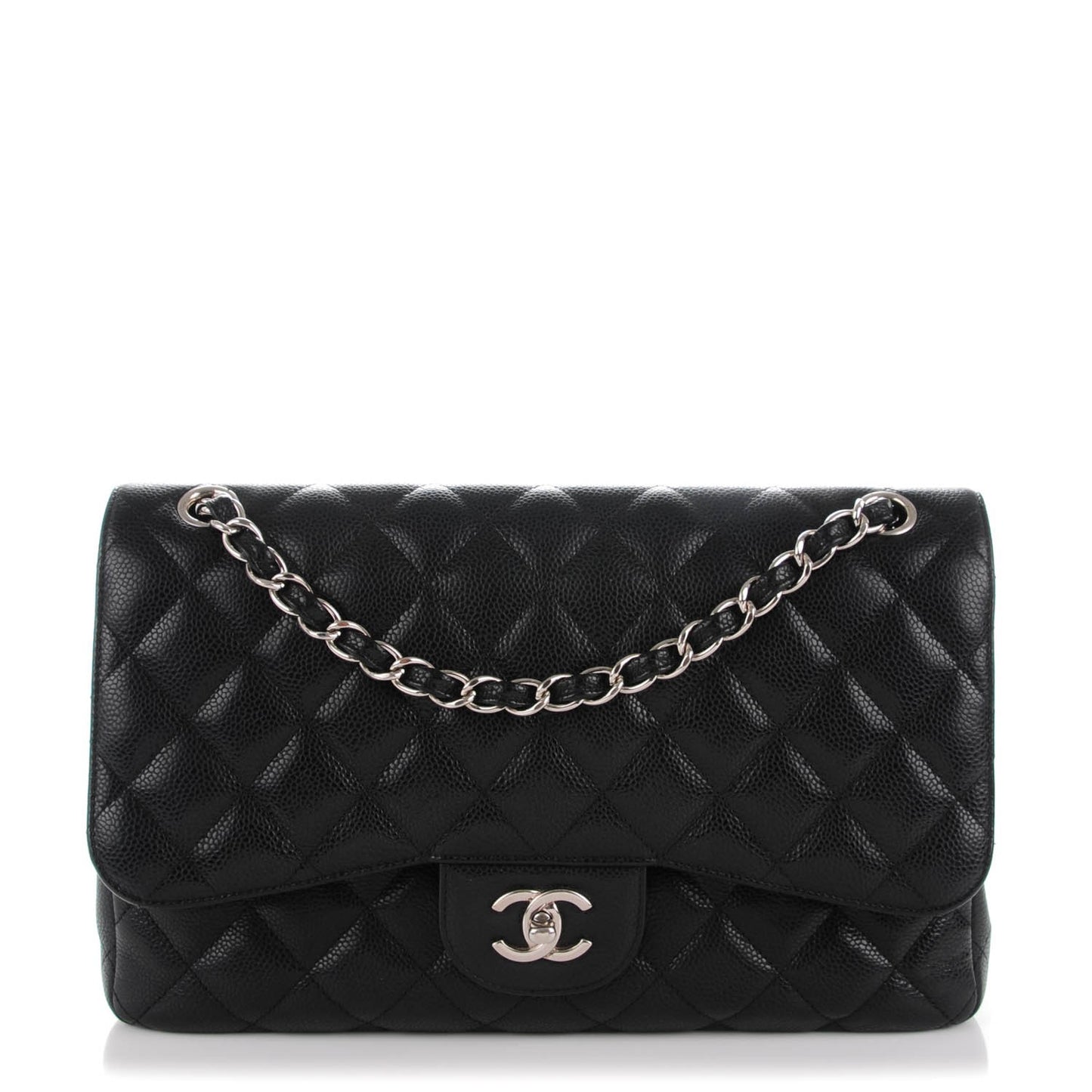 Caviar Quilted Jumbo Double Flap Black