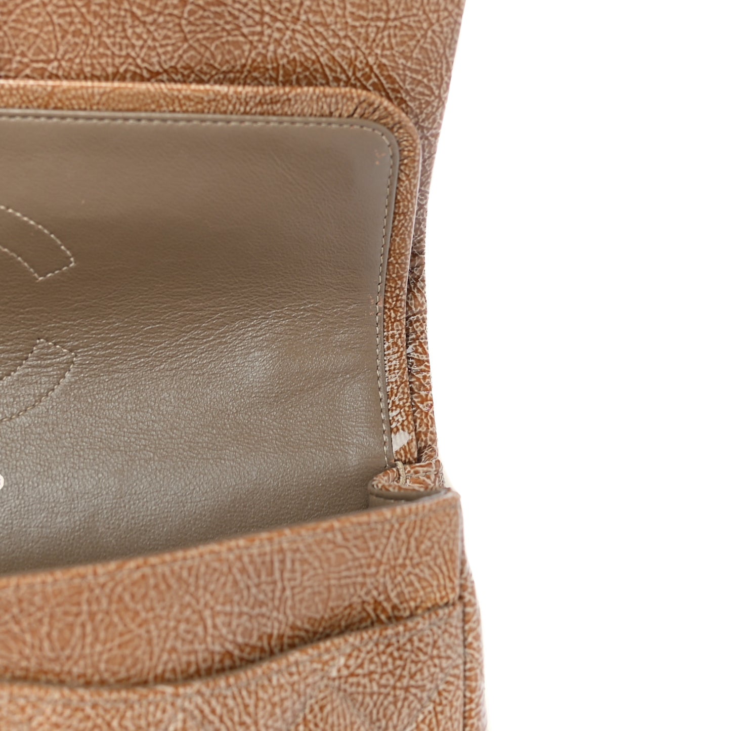 Crinkled Patent Quilted Medium Double Flap Brown