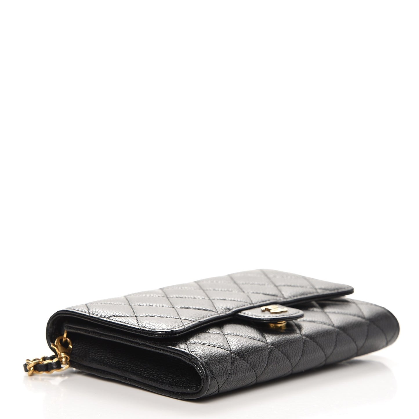 Caviar Quilted Wallet on Removable Chain Black