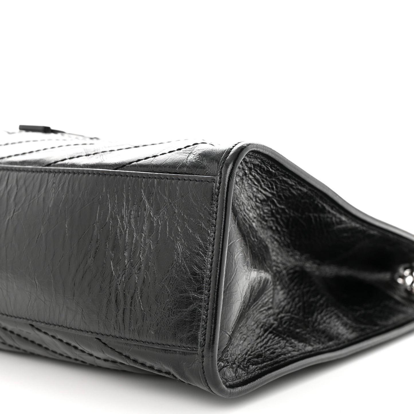 Crinkled Calfskin Matelasse Monogram Medium Niki Shopper Tote Black