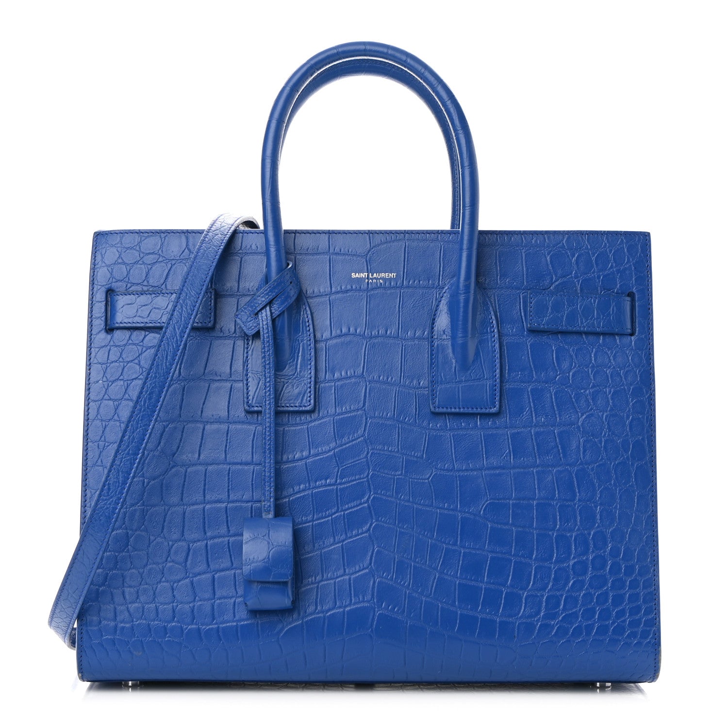 Saint Laurent Calfskin Crocodile Embossed Small Sac De Jour Royal Blue 1 of 12