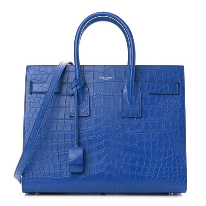 Saint Laurent Calfskin Crocodile Embossed Small Sac De Jour Royal Blue 1 of 12