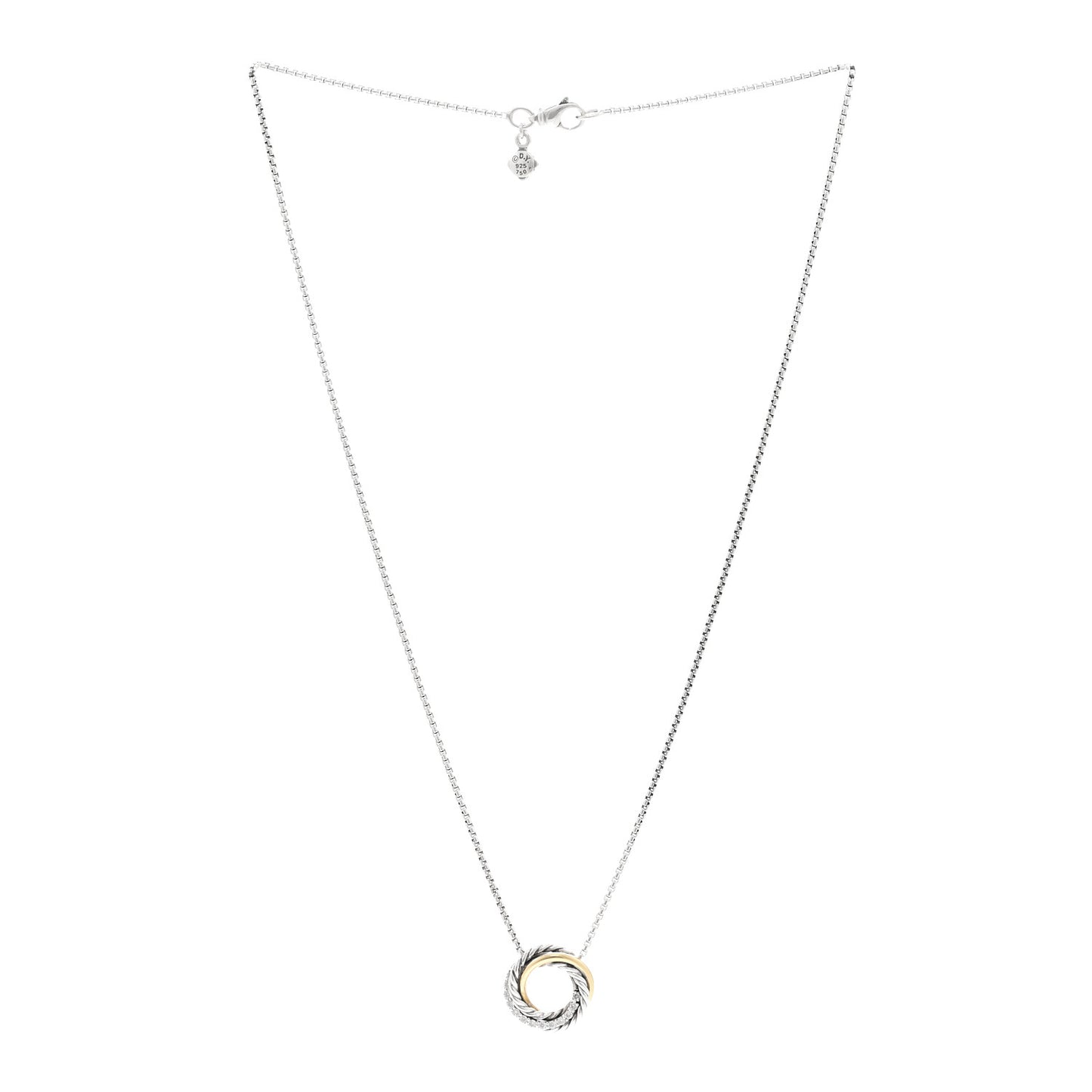 Sterling Silver 18K Yellow Gold Diamond 14.5mm Crossover Pendant Necklace