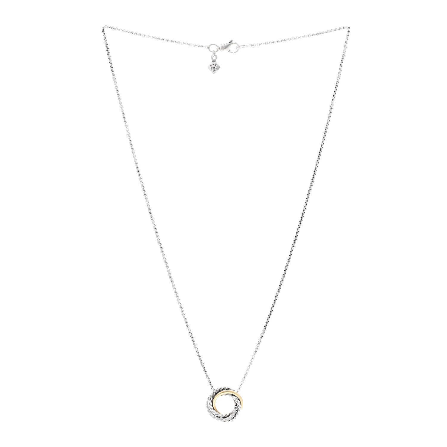 David Yurman Sterling Silver 18K Yellow Gold Diamond 14.5mm Crossover Pendant Necklace 3 of 4