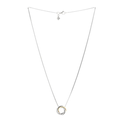 David Yurman Sterling Silver 18K Yellow Gold Diamond 14.5mm Crossover Pendant Necklace 3 of 4
