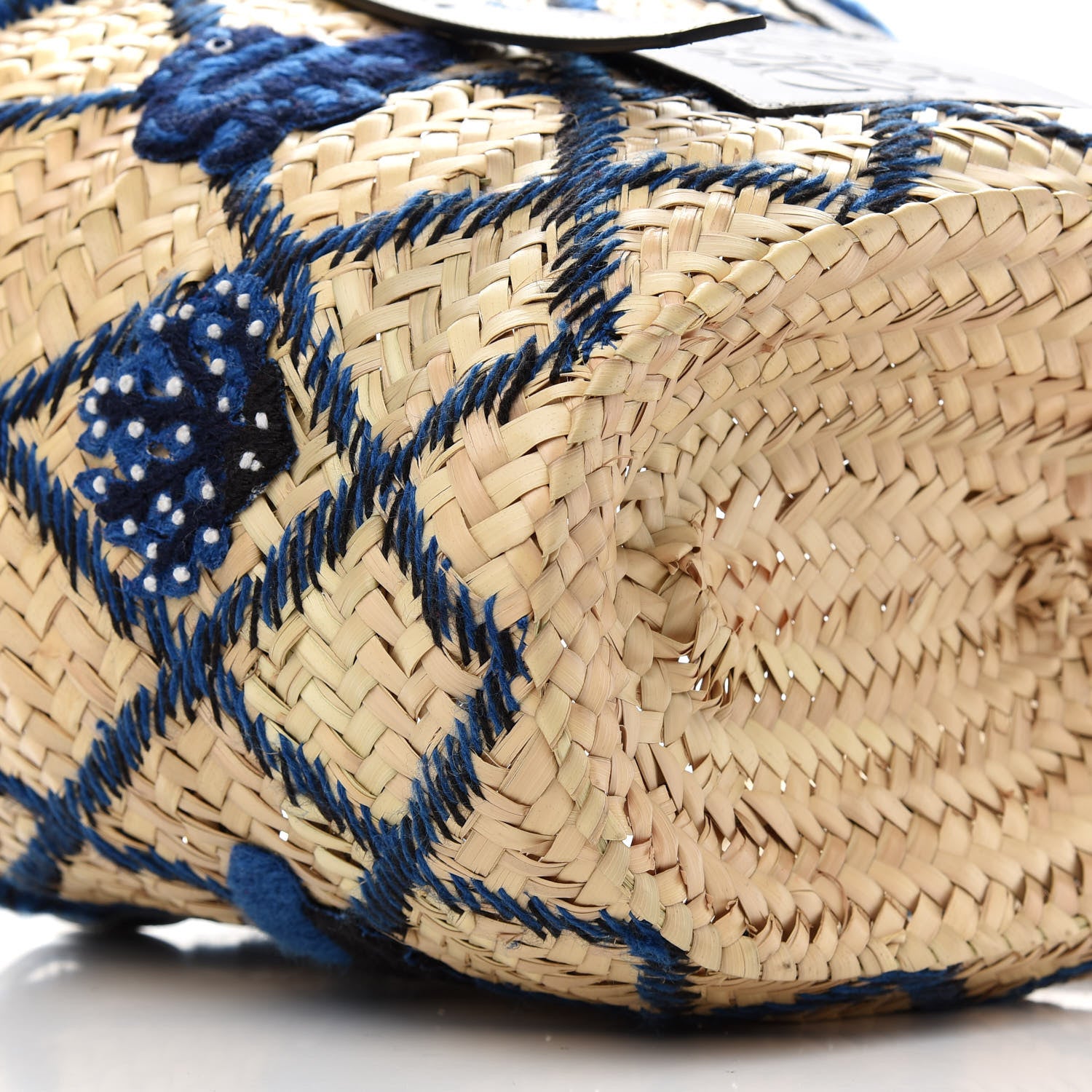 Loewe Embroidered Raffia Basket Tote Bag Natural Black Blue 6 of 9