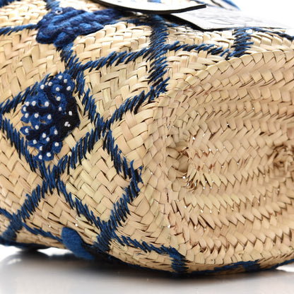 Loewe Embroidered Raffia Basket Tote Bag Natural Black Blue 6 of 9