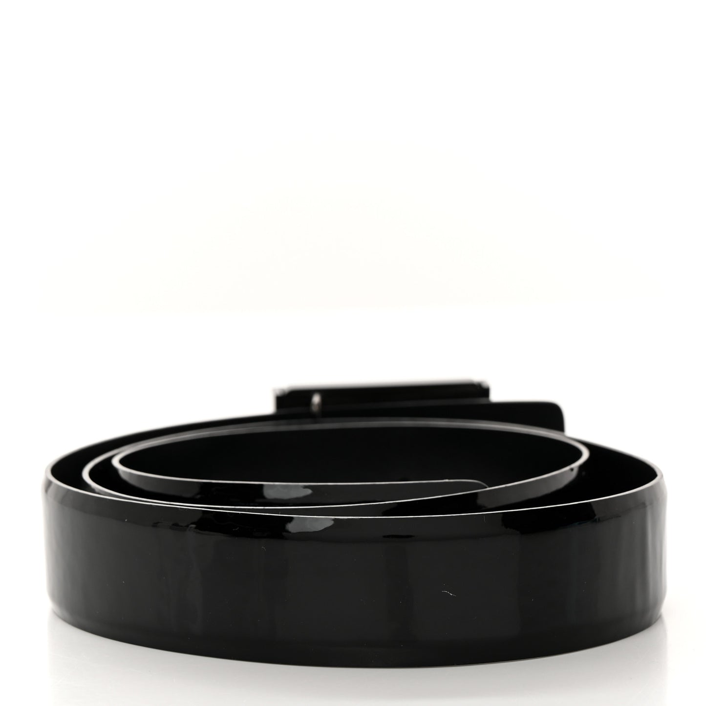 Patent Crystal Embellished Plexiglass CC Boy Belt 85 34 Black